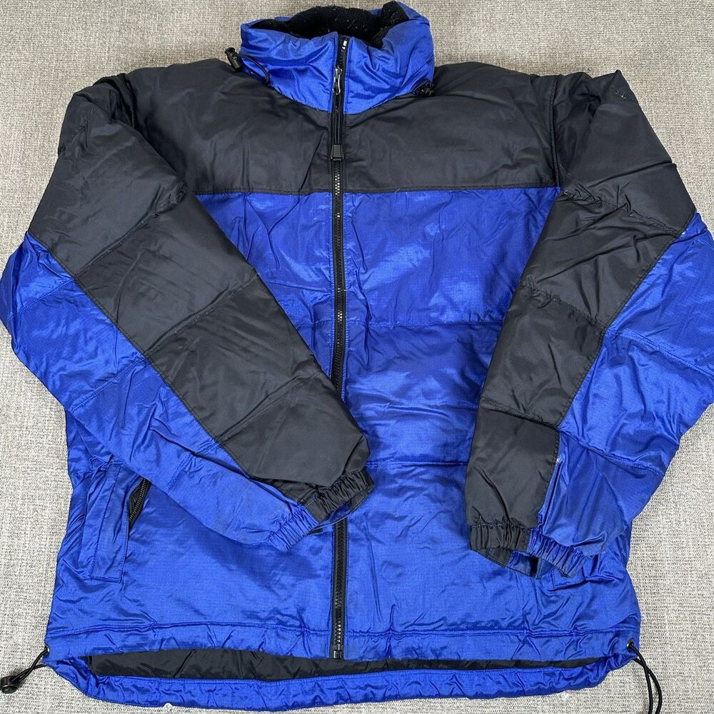 Foot Locker Puffer Coat Black Blue Down Filled Mens MED Vintage Retro Y2K Winter